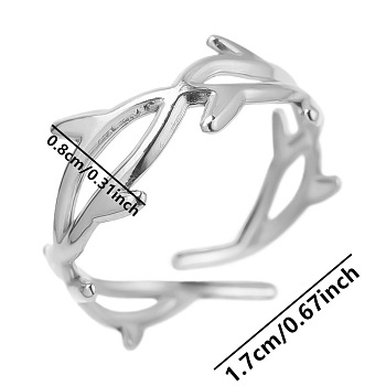 Non-Tarnish Unisex Hollow Dolphin 304 Stainless Steel Cuff Rings, Wide Band Open Rings