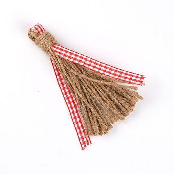 Polyester Tassel, with Hemp Rope Decorations, Pink, 115x15x13mm