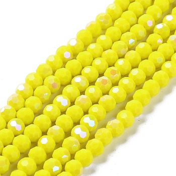 Opaque Glass Beads Strands, Faceted, Round, Yellow, 6x5.5mm, Hole: 0.9mm, about 94~97pcs/strand, 21.06~21.18''(53.5~53.8cm)