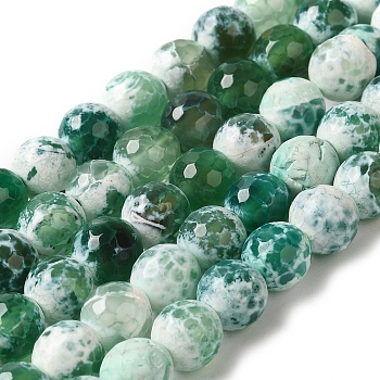 Dyed & Heated Natural Fire Crackle Agate Beads Strands, Faceted, Round, Sea Green, 8mm, Hole: 1.2mm, about 49pcs/strand, 14.84''(37.7cm)