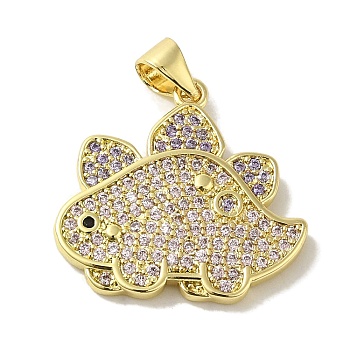 Brass Micro Pave Cubic Zirconia Pendants, with Enamel, Real 18K Gold Plated, Dinosaur, Clear, 20x21x2.5mm, Hole: 5x3.5mm