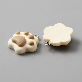 Opaque Resin Pendants, with Platinum Plated Iron Loops, Cat Claw Charm, Camel, 20.5x19x6.5mm, Hole: 2mm