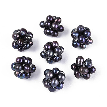 Round Natural Cultured Freshwater Pearl Beads, Dyed, Handmade Ball Cluster Beads, Black, 10~14mm, Hole: 0.5mm