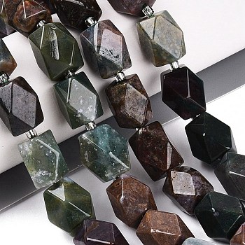 Natural Indian Agate Beads Strands, Faceted Diamond Cut Beads, Rhombus, with Seed Beads, 13~15x11.5~13.5x11.5~13.5mm, Hole: 1~1.2mm, about 24~25pcs/strand, 14.96~16.14 inch(38~41cm)