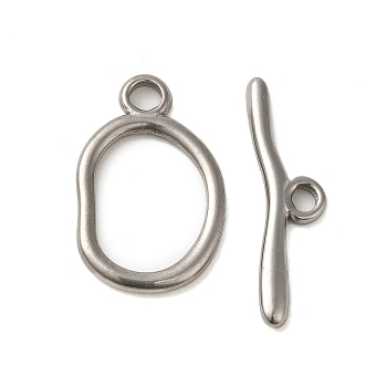 304 Stainless Steel Toggle Clasps, Oval, Stainless Steel Color, Oval: 24.5x15.5x3mm, hole: 3.5mm, rod: 7.5x28x2mm, hole: 3m