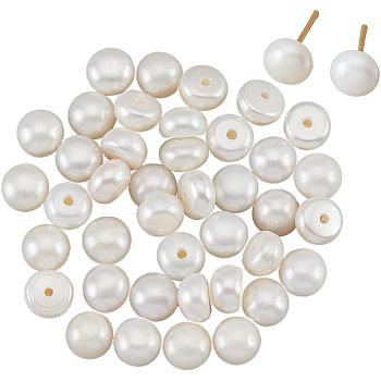 Half Drilled Natural Cultured Freshwater Pearl Beads, Half Round, Seashell Color, 5~6x4~4.5mm, Hole: 1mm, 20 pairs/box