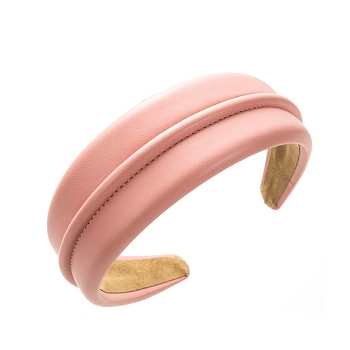 Solid Color Imitation Leather Hair Bands, Wide Hair Accessories for Women Girls, Pink, 155x140mm