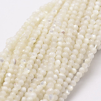 Natural White Shell Beads, Mother of Pearl Shell Beads Strands, Round, 2mm, Hole: 0.5mm, about 190pcs/strand