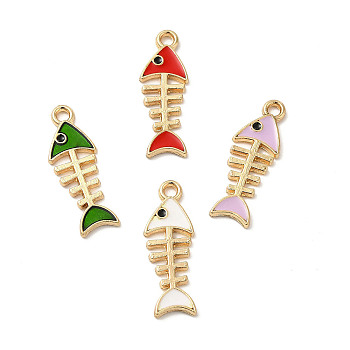 Alloy Enamel Pendants, Fishbone Charms, Golden, Mixed Color, 23.5x8.5x1.5mm, Hole: 1.6mm