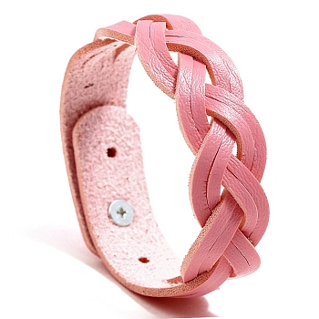 Imitation Leather Braided Cord Bracelets, with Alloy Finding, Pink, 8-7/8 inch(22.5cm)