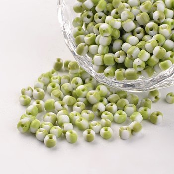 6/0 Opaque Colours Seep Glass Beads, Round Seed Beads, Green Yellow, 3.5~4x2.5~3mm, Hole: 0.5mm, about 244pcs/20g