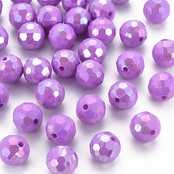 Opaque Acrylic Beads, Faceted, Dyed, AB Color, Round, Blue Violet, 12x11.5mm, Hole: 1.8mm, about 560pcs/500g