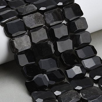 Natural Sliver Obsidian Beads Strands, Rectangle, Faceted, 15x20x6mm, Hole: 1.5mm, about 25pcs/strand, 14.96 inch(38cm)