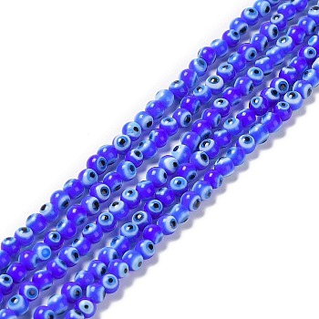Handmade Evil Eye Lampwork Round Bead Strands, Royal Blue, 4mm, Hole: 1mm, about 100pcs/strand, 14.56 inch