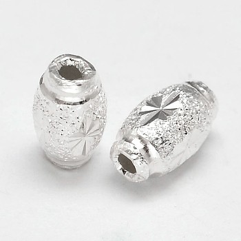 Fancy Cut Oval 925 Sterling Silver Textured Beads, Silver, 10x6mm, Hole: 2.2mm, about 33pcs/20g