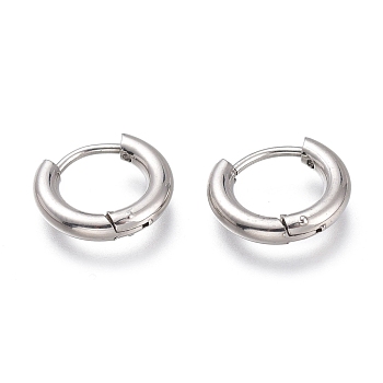 201 Stainless Steel Huggie Hoop Earrings, with 304 Stainless Steel Pin, Hypoallergenic Earrings, Ring, Stainless Steel Color, 13.5x2.5mm, 10 Gauge, Pin: 1mm