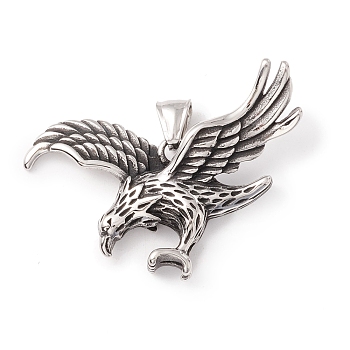 Tibetan Style 304 Stainless Steel Pendants, Eagle, Antique Silver, 56x38x9mm, Hole: 8x4.5mm