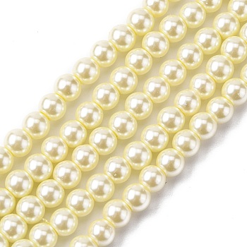 Eco-Friendly Grade A Glass Pearl Beads, Pearlized, Round, Beige, 6mm, Hole: 1.2~1.5mm, about 68pcs/Strand, 16''(40.64cm)