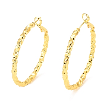 Brass Hoop Earrings, Long-Lasting Plated, Round Ring, Real 18K Gold Plated, 43.5~46x40x3mm, Pin: 0.6mm