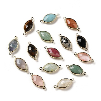 Natural & Synthetic Mixed Stone Faceted Connector Charms, Rack Plating Brass Horse Eye Links, Golden, 25x11.5x5.5mm, Hole: 1.6mm