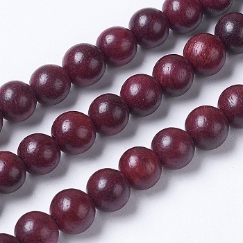 Natural Wood Beads Strands, Round, Coconut Brown, 10mm, Hole: 1mm, about 38pcs/strand, 15.1 inch(38.5cm)