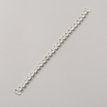 Brass with Rhinestone Links, Silver, 176x11x5mm, Hole: 8.5x4mm