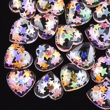 Resin Cabochons, with Paillette, Heart, Colorful, 10x10x4mm