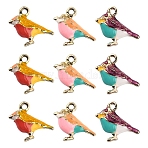 30Pcs 3 Colors Alloy Enamel Pendants, Cadmium Free & Lead Free, Sparrow, Light Gold, Mixed Color, 14x15x5.5mm, Hole: 1.5mm, 10pcs/color(ENAM-CJ0002-35)