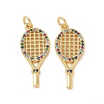 Brass Micro Pave Cubic Zirconia Pendants, Racket, Real 18K Gold Plated, with Jump Ring, Mixed Color, 26x11.3x2.5mm, Hole: 3mm(KK-D502-23B-G)