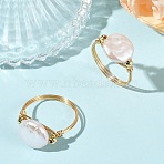 Natural Keshi Pearl Copper Wire Finger Rings, Flat Round, Golden, 18mm(RJEW-JR01076)