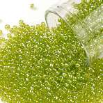 TOHO Round Seed Beads, Japanese Seed Beads, (164) Transparent AB Lime Green, 11/0, 2.2mm, Hole: 0.8mm, about 1110pcs/bottle, 10g/bottle(SEED-JPTR11-0164)