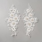 Polyester Decorations, Flower, with Sequins and Imitation Pearl, White, 330x143x7mm(DIY-WH0816-154A)