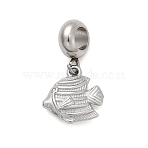 304 Stainless Steel Sea Animal European Dangle Charms, Fish Large Hole Pendants, Non-Tarnish, Stainless Steel Color, 22mm, Hole: 4.5mm(STAS-D153-04B-P)