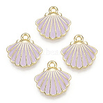 Alloy Enamel Charms, Light Gold, Scallop Shell Shape, Plum, 13x13x2mm, Hole: 1.5mm(ENAM-N051-08C)
