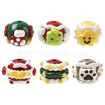 6Pcs 6 Styles Christmas Hand Painted Acrylic with Enamel Beads, Round, Mixed Shapes, 17~22.5x17~22x15mm, Hole: 3.5mm, 1pc/style(MACR-FS0002-42)
