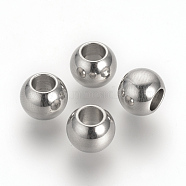 304 Stainless Steel European Beads, Large Hole Beads, Rondelle, Stainless Steel Color, 8x6mm, Hole: 4mm(X-STAS-R071-39)