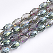 Electroplated Glass Beads Strands, Frosted, Faceted, Oval, Medium Aquamarine, 8x6mm, Hole: 1.2mm, about 70pcs/strand, 22.8 inch(EGLA-T015-02A-03)