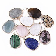 Natural & Synthetic Gemstone Pendants, with Golden Plated Edge Brass Findings, Nickel Free, Faceted, Oval, 25~26x17~18x5mm, Hole: 1.4mm(G-T131-08)