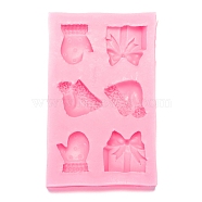 Christmas Theme Fondant Molds, Food Grade Silicone Molds, For DIY Cake Decoration, Chocolate, Candy, UV Resin & Epoxy Resin Craft Making, Mixed Shapes, Hot Pink, 107x67x11mm, Inner Diameter: 21~25x19~28mm(DIY-I060-13)