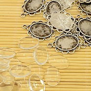 DIY Pendant Making, Antique Silver Zinc Alloy Pendant Cabochon Settings and Oval Transparent Glass Cabochons, Lead Free & Cadmium Free, Pendant: 29x20x2mm, Hole: 2mm, Glass: 13x18mm(PALLOY-MSMC009-05)