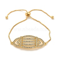Cubic Zirconia Link Slider Bracelets, with Light Gold Brass Box Chains, Oval, Inner Diameter: 3-3/8 inch(8.5cm)(BJEW-H601-01C-KCG)