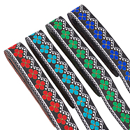 14M 4 Colors Ethnic Style Polyester Ribbon, Jacquard Ribbon, Tyrolean Ribbon, Mixed Color, Flat, Flower Pattern, 1-1/4 inch(33mm), 3.5m/color(OCOR-FG0001-49B)