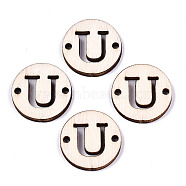Unfinished Natural Poplar Wood Links Connectors, Laser Cut, Flat Round with Word, Letter.U, 19.5x2.5mm, Hole: 2mm(WOOD-S045-140A-01U)