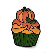 Halloween Cupcake Black Aolly Brooches, Enamel Pins, Pumpkin, 32.5x23.5x1.5mm(JEWB-U002-03E)