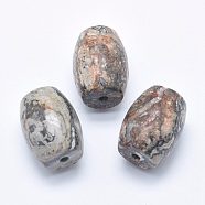 Natural Map Stone/Picasso Stone/Picasso Jasper Beads, Half Drilled(Holes on Both Sides), Barrel, 24.5~25x18mm, Hole: 2.5~3mm(G-P384-U18)