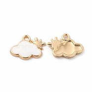 Alloy Enamel Charms, Cloud with Sun Charm, Golden, White, 11x14x1.5mm, Hole: 1.6mm(X-FIND-A025-18G-03)