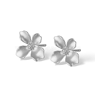 Sterling Sliver Stud Earrings for Women, Flower, Silver, 12x10mm(TG6001-2)