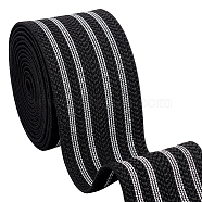 Elite Polyester Elastic Rubber Cord/Band, Webbing Garment Sewing Accessories, Flat with Stripe Pattern, Black, 50mm, about 2 Yards(1.82m)/Set(OCOR-PH0001-51)