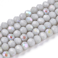 Electroplate Opaque Solid Color Glass Beads Strands, Half Rainbow Plated, Faceted, Rondelle, Light Grey, 3.5x3mm, Hole: 0.4mm, about 113~115pcs/strand, 32~33cm(EGLA-A034-P3mm-L23)