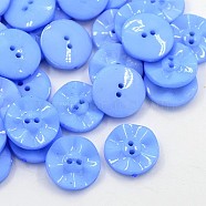 Acrylic Sewing Buttons, Plastic Buttons for Costume Design, 2-Hole, Dyed, Flat Round, Cornflower Blue, 15x3mm, Hole: 0.5mm(BUTT-E073-C-06)